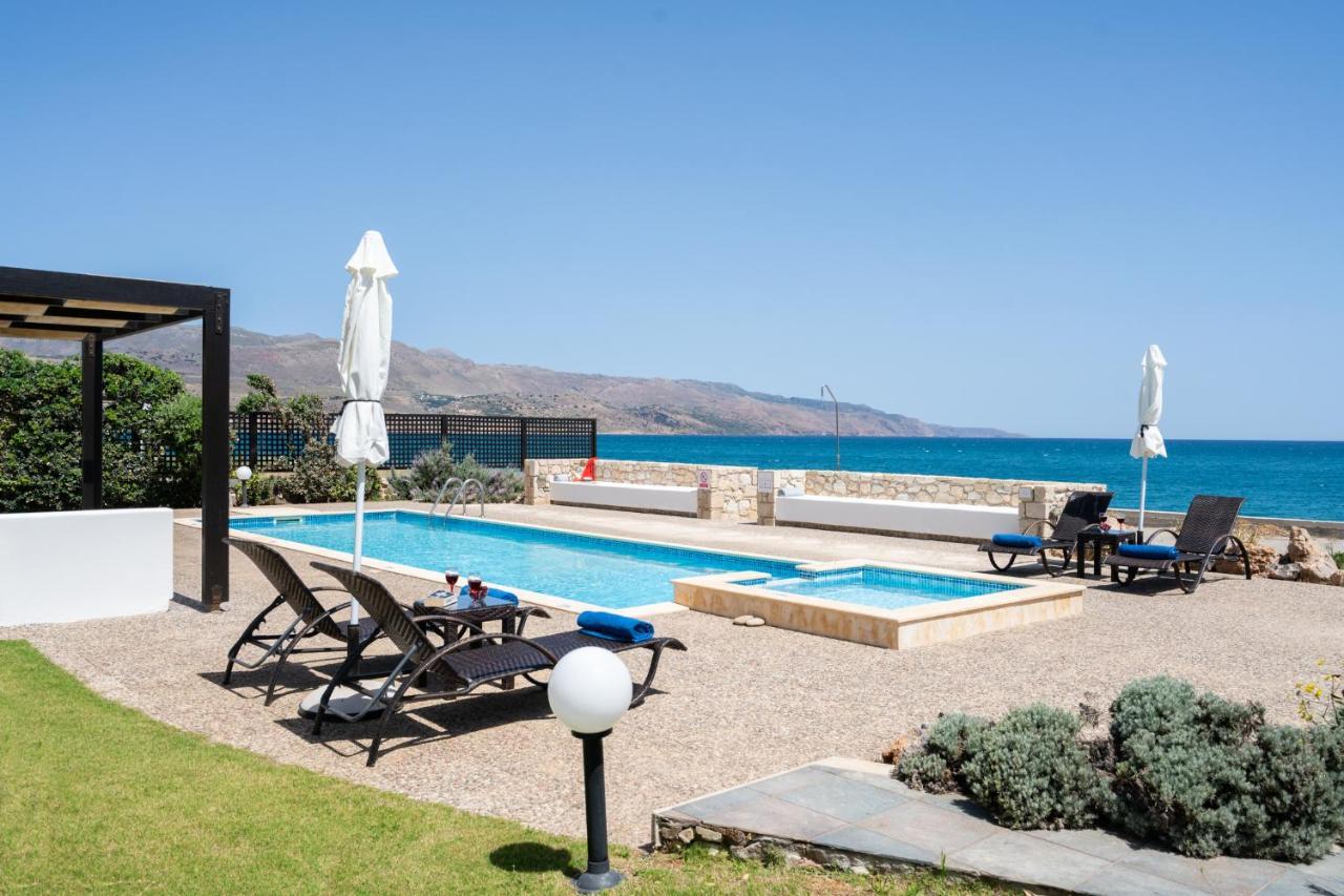 Beachfront Villa Turquoise With Private Pool, Bbq And Ping Pong Table Chania  Luaran gambar